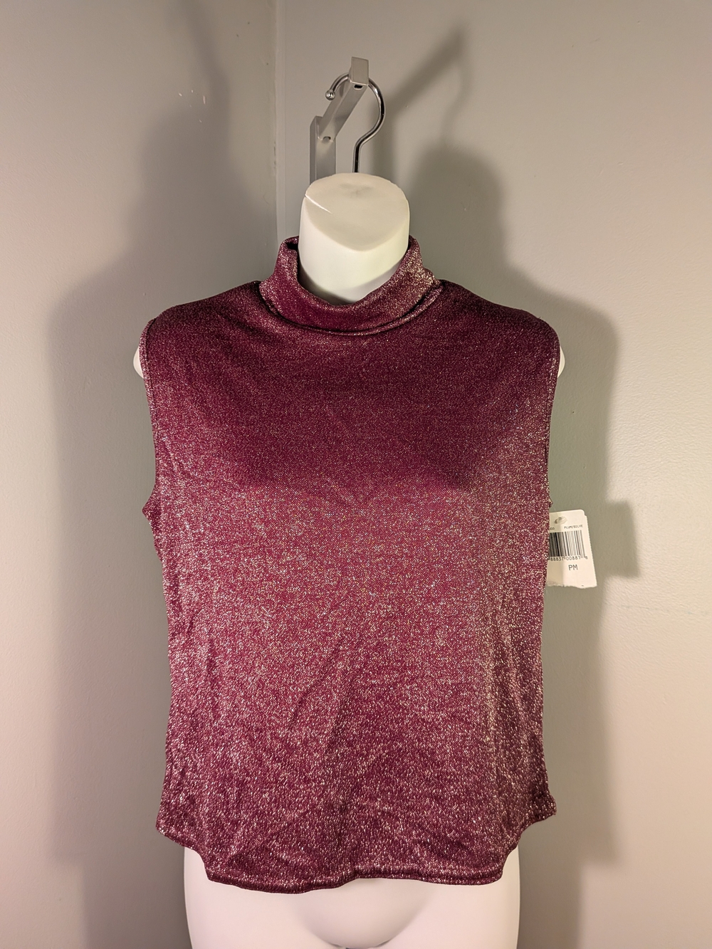 Vintage Jessica Michelle Metallic Glitter Mock Neck Sleeveless Top Petite M